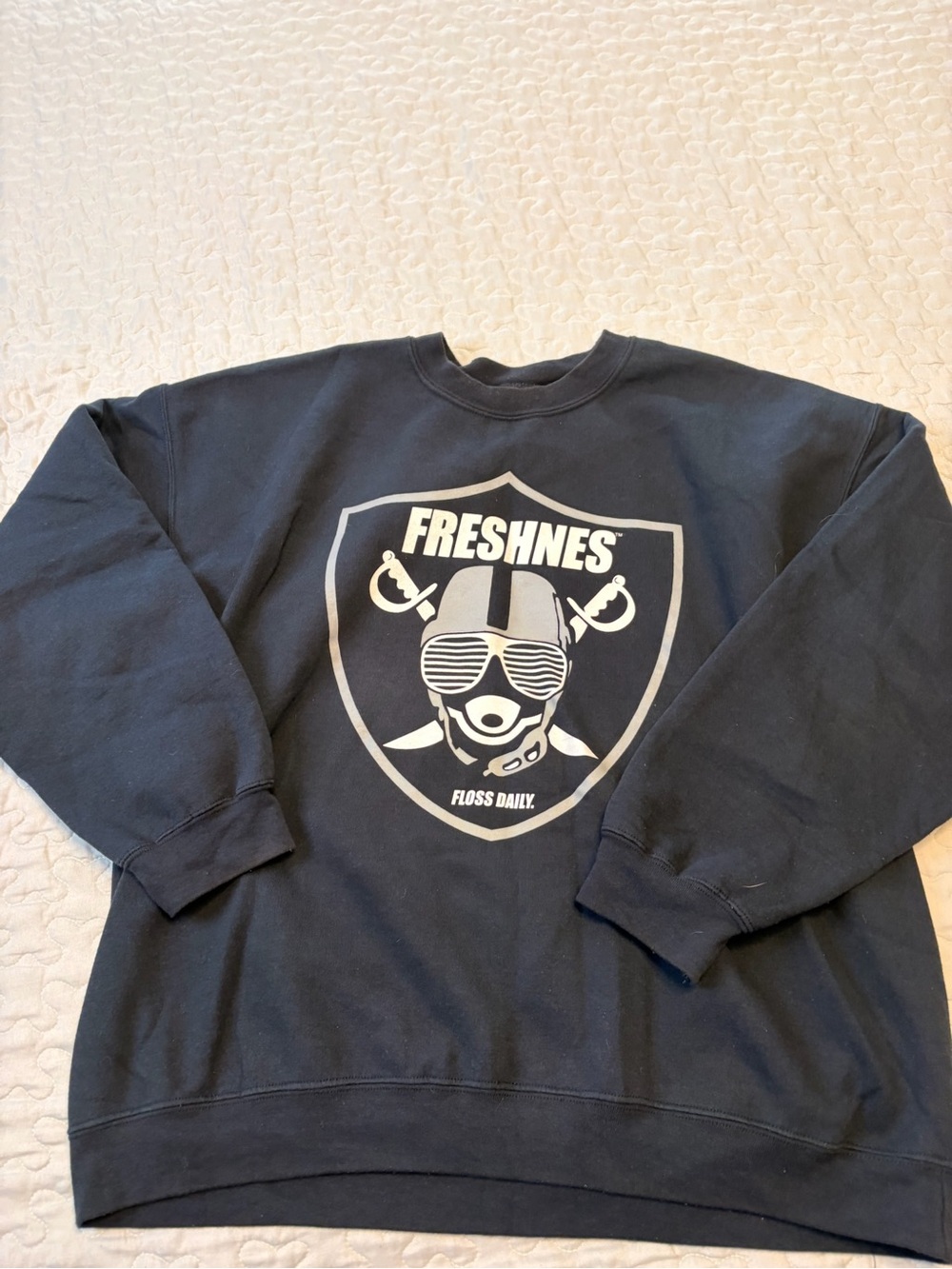 Black Crewneck Sweatshirt with White Graphic Shield Logo